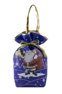 Подарок 800г. Мешок  фиолетовый с золотистой отделкой  (люкс) + новогодний сувенир в подарок 