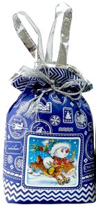 Подарок 800г, Мешок текстильный Подарок синий (экстра) + новогодний сувенир в подарок