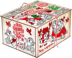 Подарок 1000г,  Посылка из фанеры Веселый праздник (экстра) + новогодний сувенир в подарок