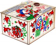 Новогодний подарок 400г. из фанеры Посылка мини Снеговик и синички (экстра) + новогодний сувенир в подарок